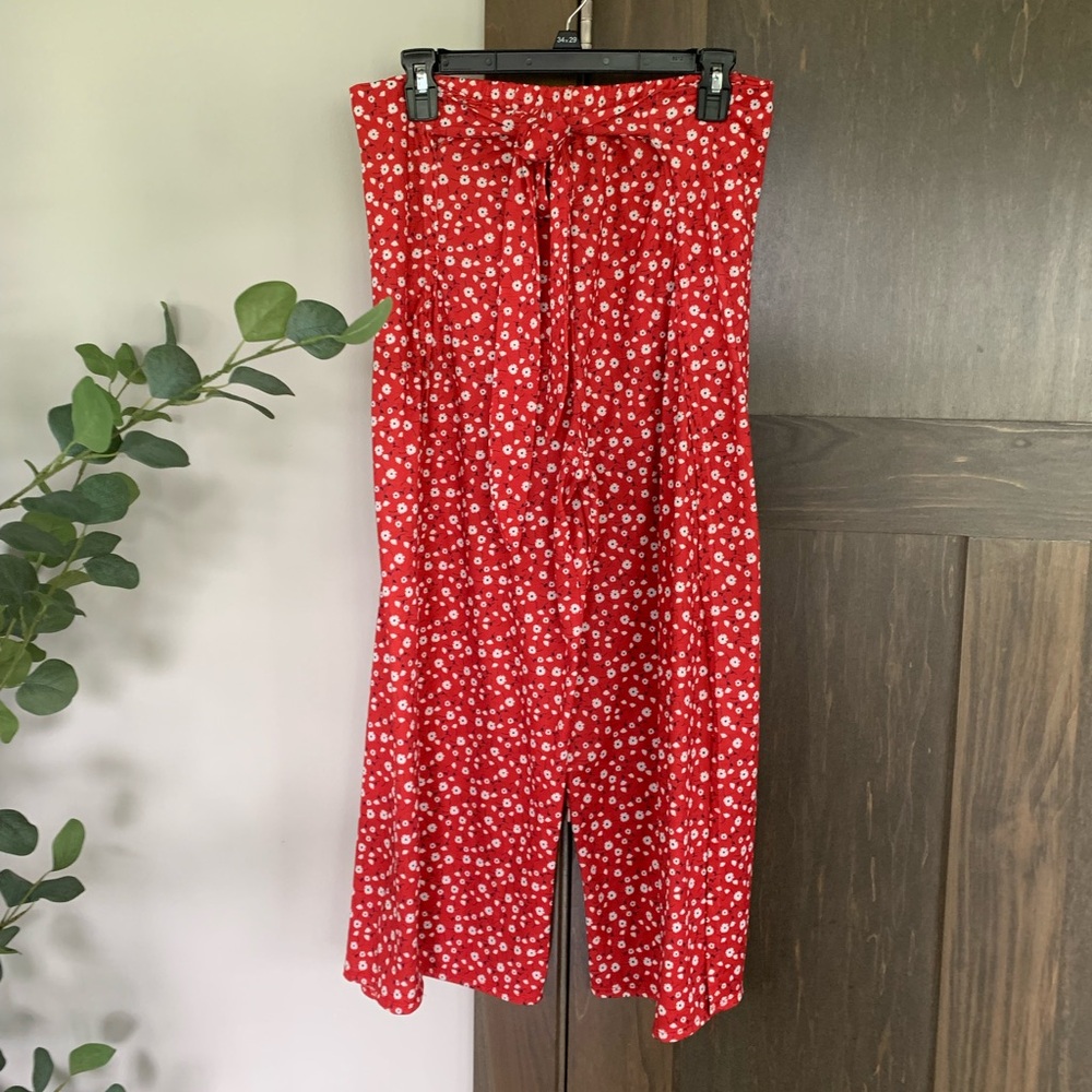 Pull & Bear Red Split Leg Pants
